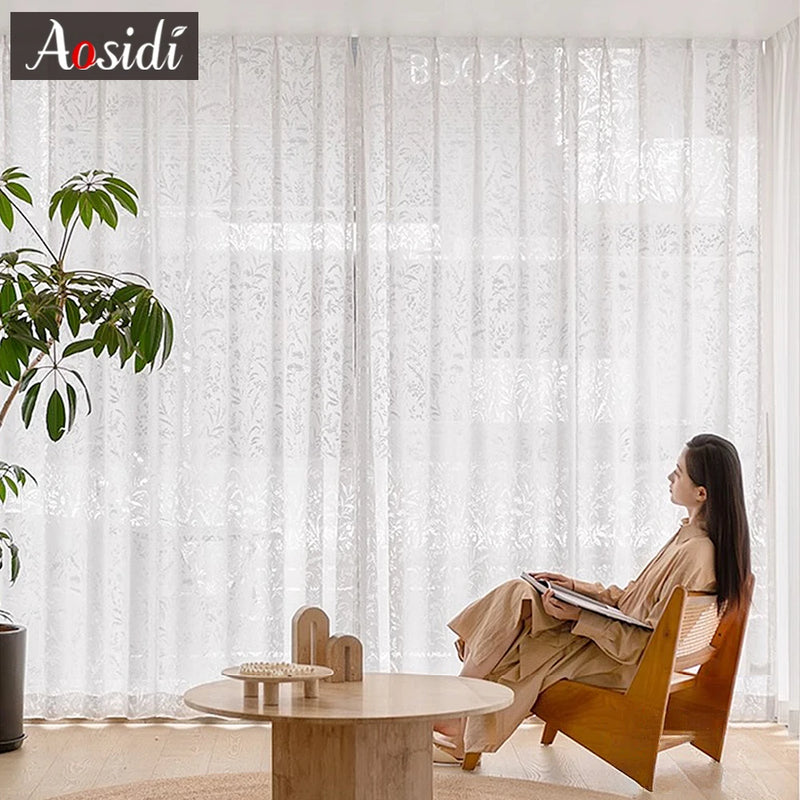 Voilage dentelle florale translucide rideau salon chambre moderne