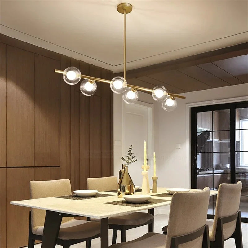 lustre led moderne avec lampes à billes en verre nordique - vue 3 sur 12