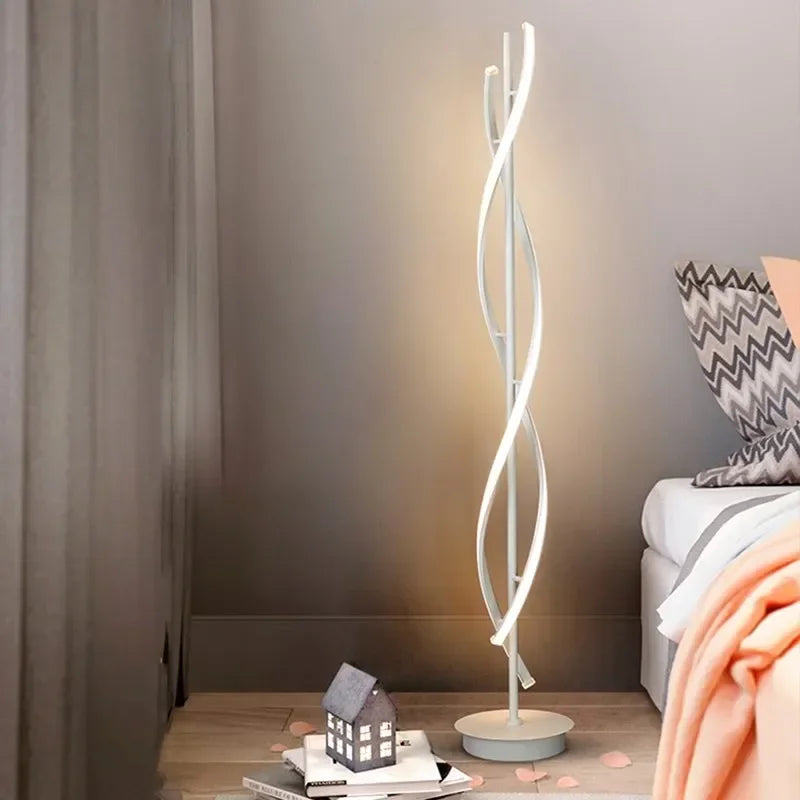 Lampadaire LED moderne en spirale en aluminium pour canapé à côté de la chambre à coucher salon décoration intérieure verticale salle d'étude chevet maison lumière