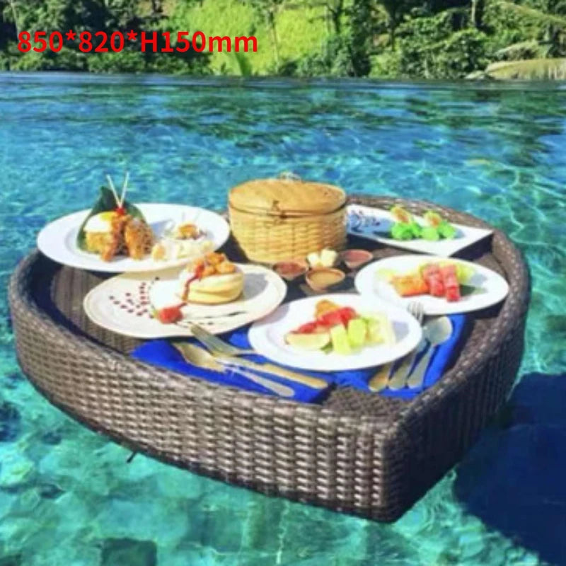 plateau en rotin nordique pour fruits et boissons de piscine
