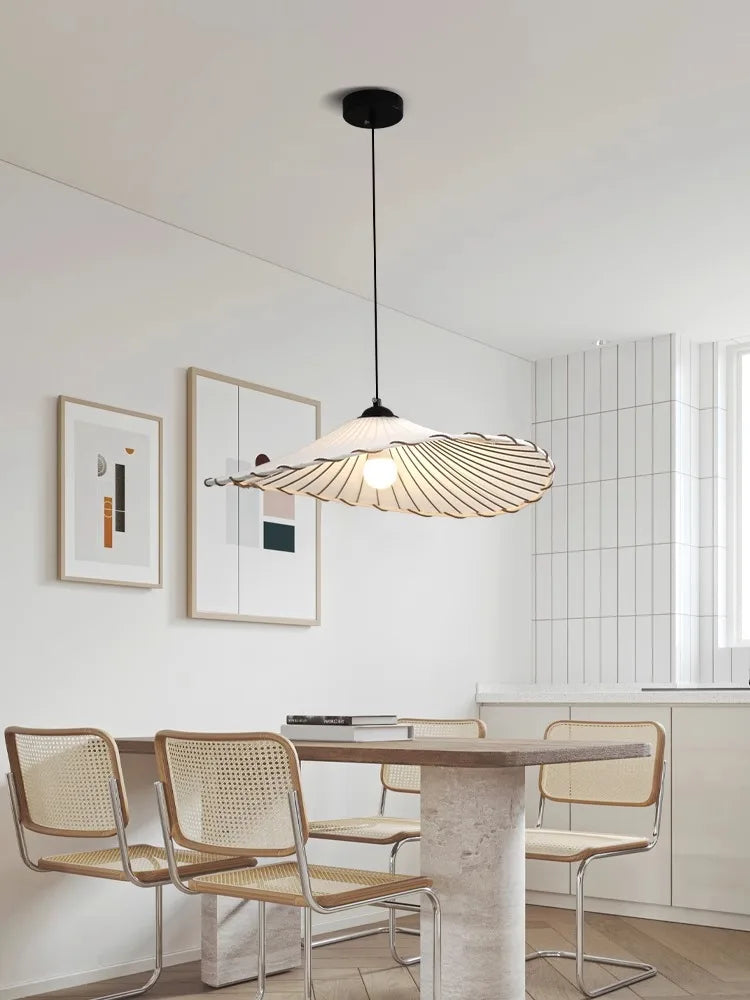 Tissu nordique suspension LED lumière Restaurant chambre salle à manger décoration de la maison Lustre créatif coton lin chapeau Lustre lampe - vue 3 sur 9