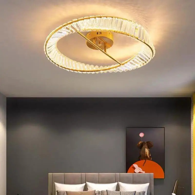 lustre moderne en or avec anneaux en cristal led - vue 3 sur 9