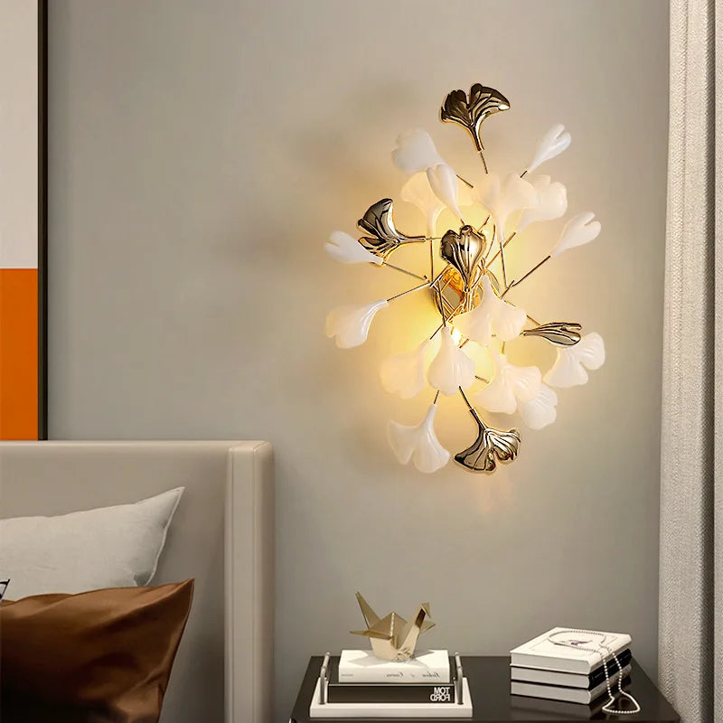 applique murale led en céramique avec motif de fleurs romantiques et feuilles