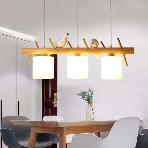 lustre nordique en bois massif avec oiseaux pour décoration intérieure