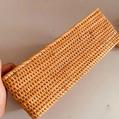 paniers rectangulaires en rotin tissés à la main pour rangement et décoration - vue 7 sur 8