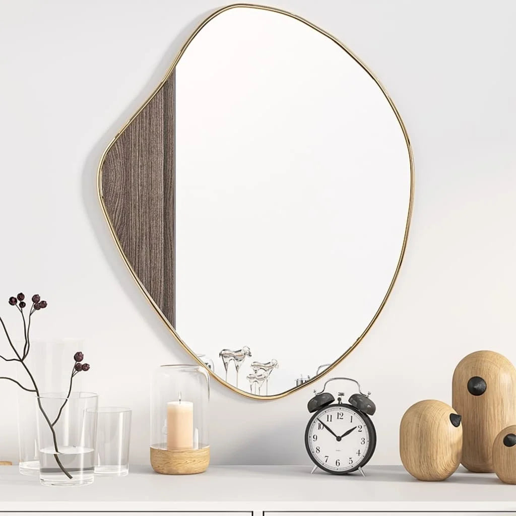 miroir mural élégant en finition dorée design contemporain - vue 3 sur 7