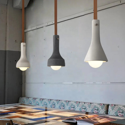 suspension industrielle en cuir et ciment style rétro pour bar - vue 3 sur 18