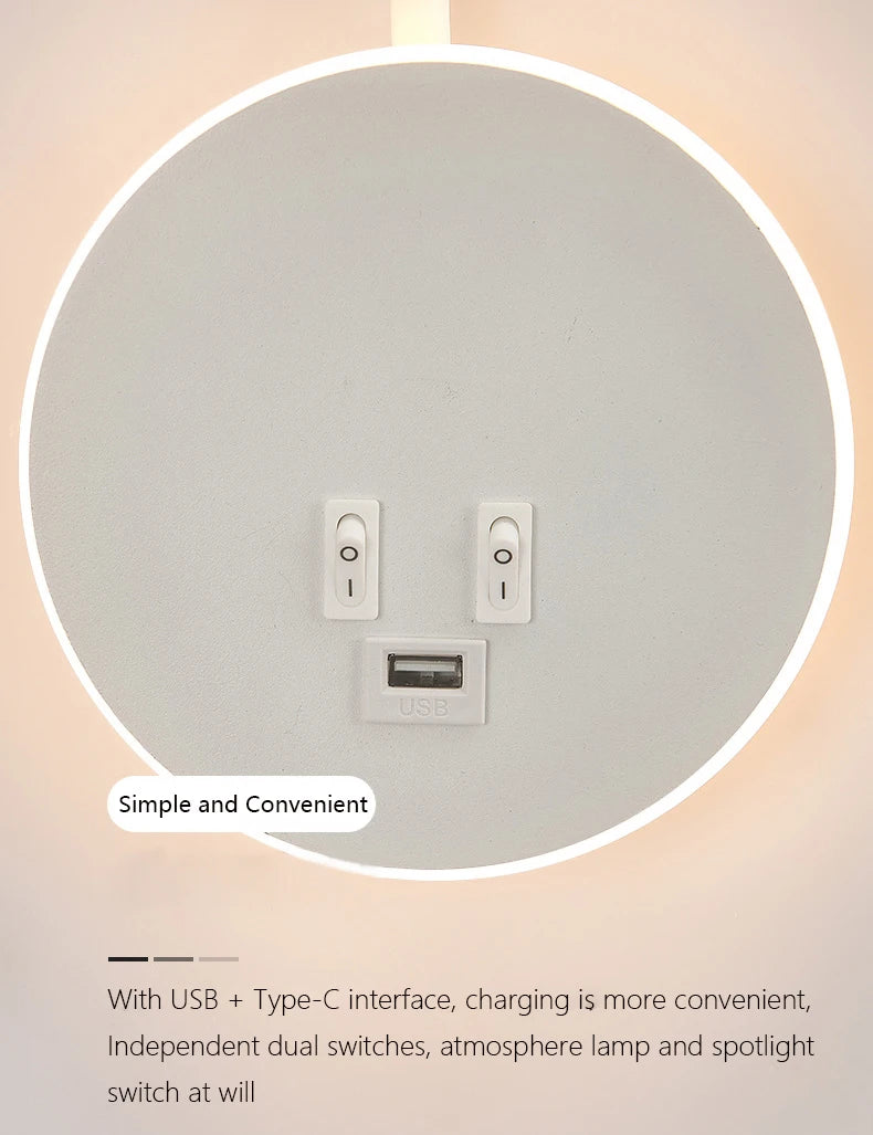 applique murale led moderne avec ports usb et interrupteur - vue 7 sur 22