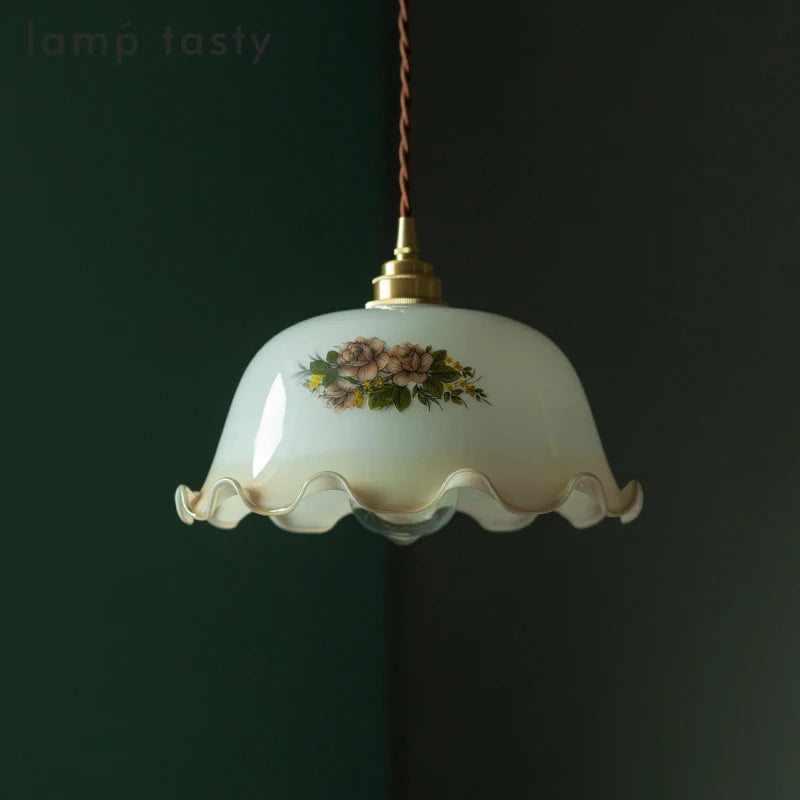 suspension led vintage en verre avec fleurs pour intérieur