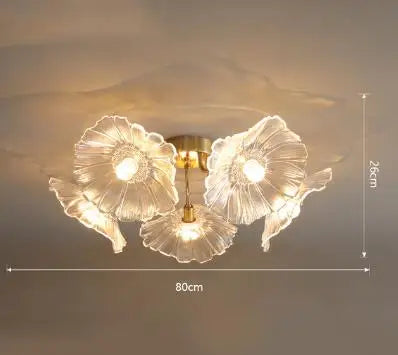 lustre moderne en verre en forme de fleur de lotus avec led
