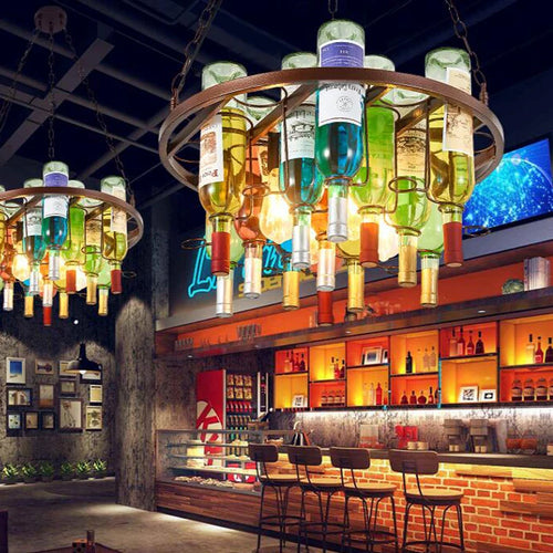 Lustre Bouteille de vin en verre E27 LED Vintage américain rétro industriel Bar créatif café Restaurant éclairage