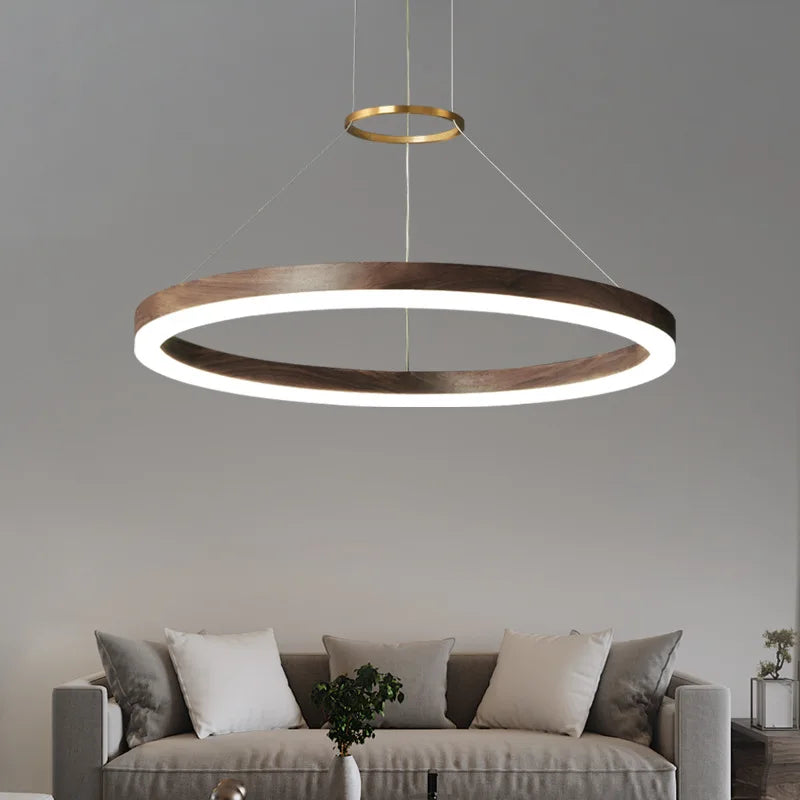 lustre Bois massif Led moderne noyer noir décoration maison