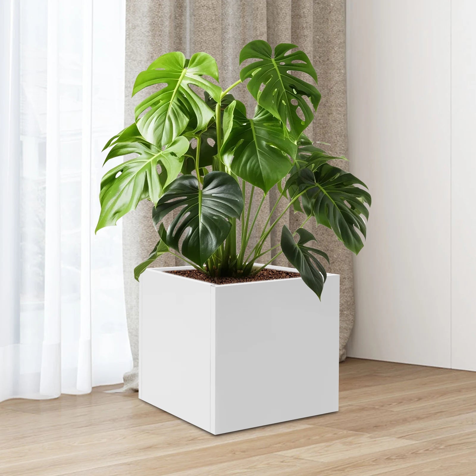 jardinière carrée en métal pour plantes intérieures et extérieures - vue 6 sur 7
