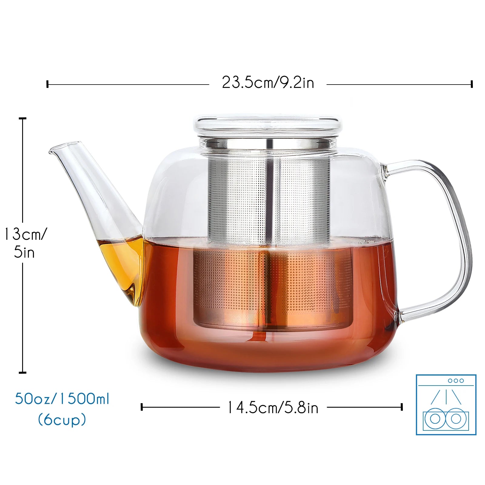 Théière verre borosilicate 1 5l infuseur inox amovible