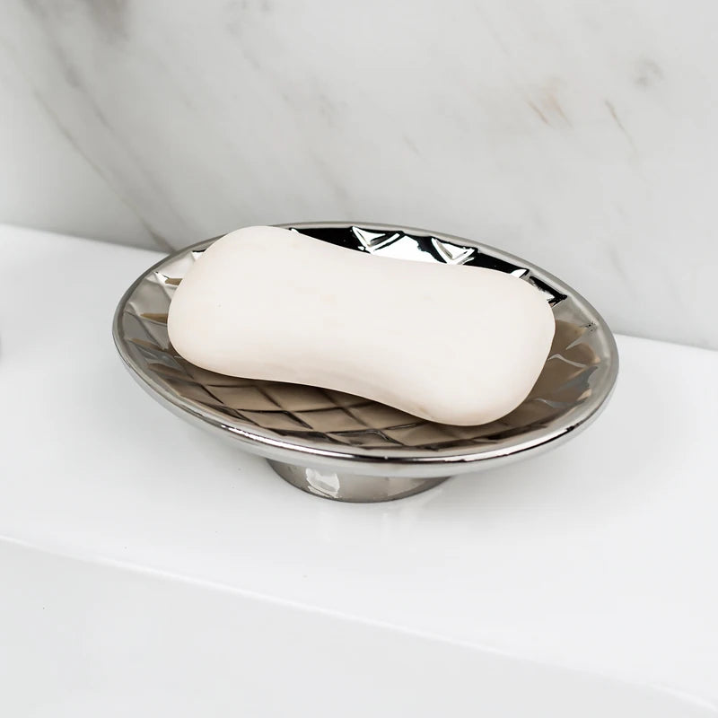 porte-savon en céramique doré et argenté pour salle de bain - vue 4 sur 8