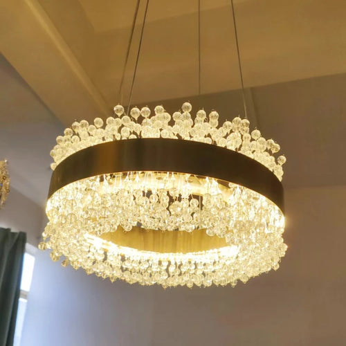 lustre moderne en cristal avec métal doré réglable - vue 5 sur 12