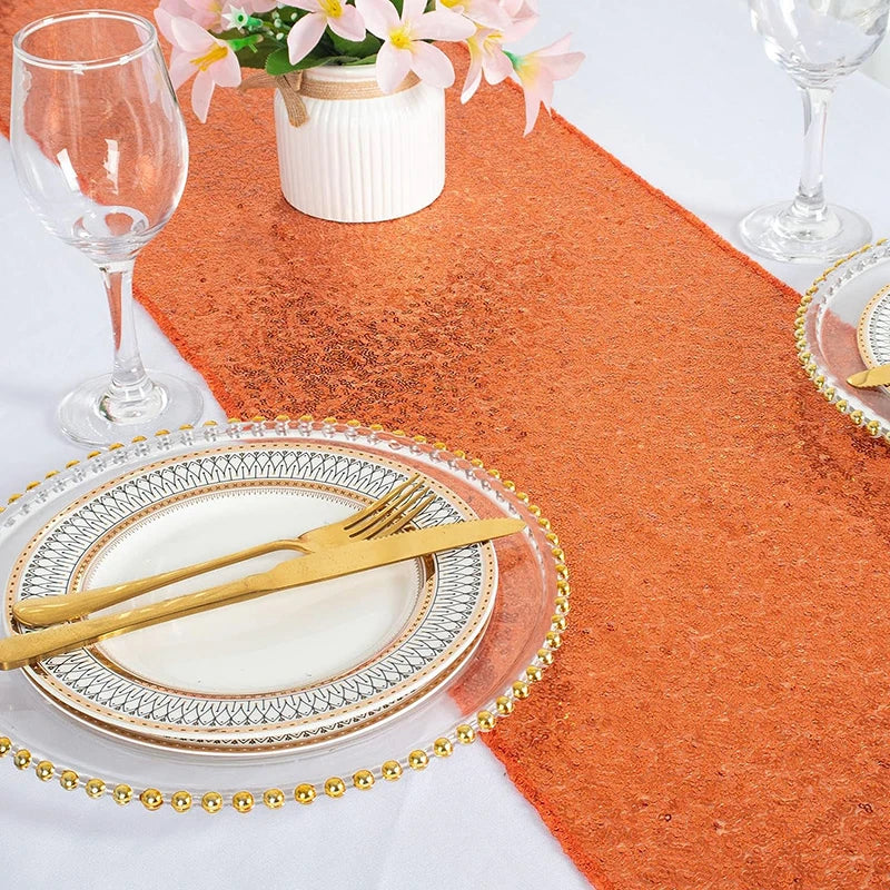 Chemin de table orange paillettes décoratif fête mariage - vue 4 sur 7