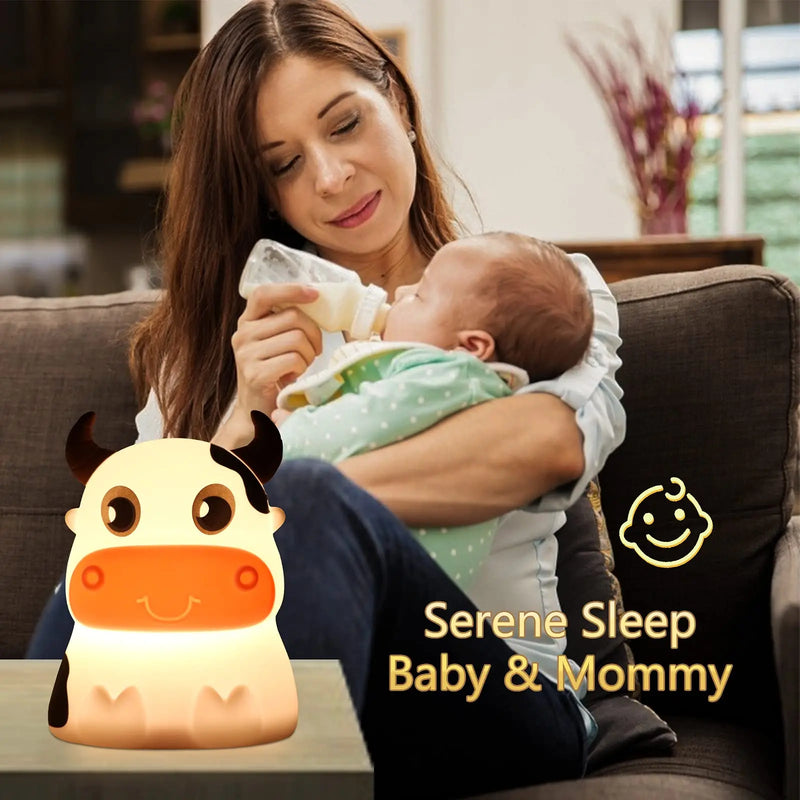 Lampe Mignon Vache Veilleuse À Distance Veilleuse 7 Couleurs En Silicone Souple Animal LED Pépinière Lampe De Nuit Chambre Décor Pour Bébé Infantile Enfant En Bas Âge