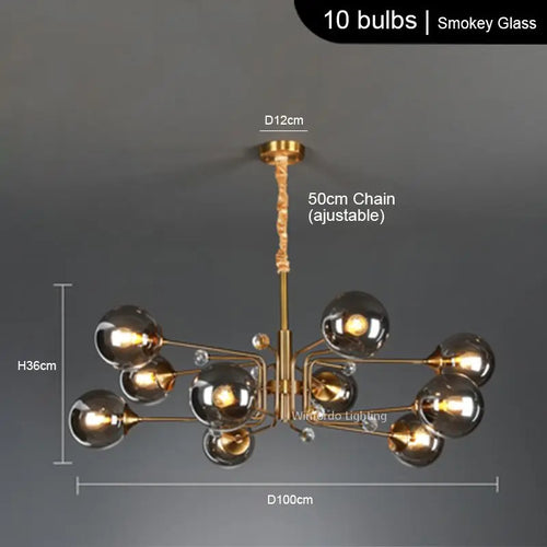 lustre led moderne 10 globes luminaire décoratif - vue 18 sur 18