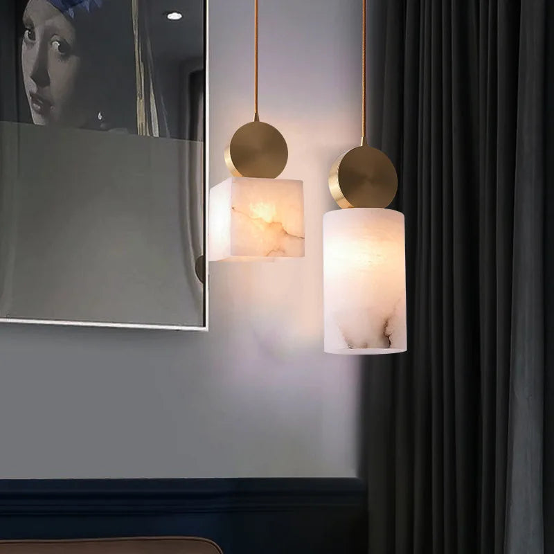 Petite suspension en marbre naturel espagnol moderne minimaliste Led 2024 lampe à main en marbre décor Restaurant salle à manger luminaire