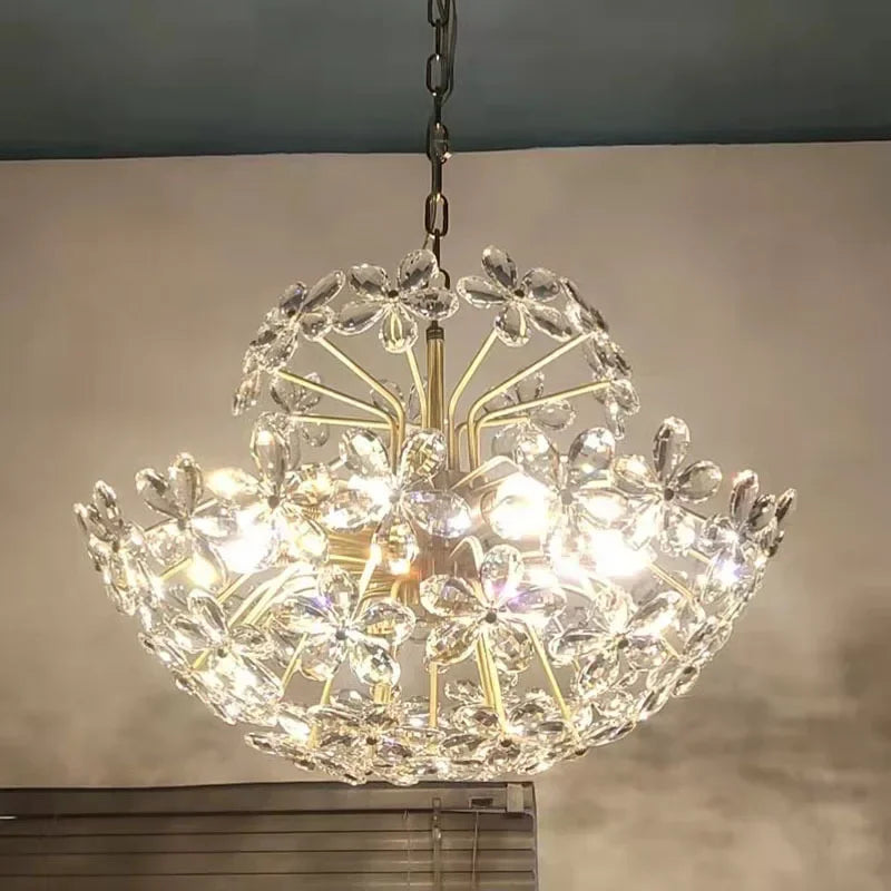lustre plafond rétro fleur cristal led luxe décoration