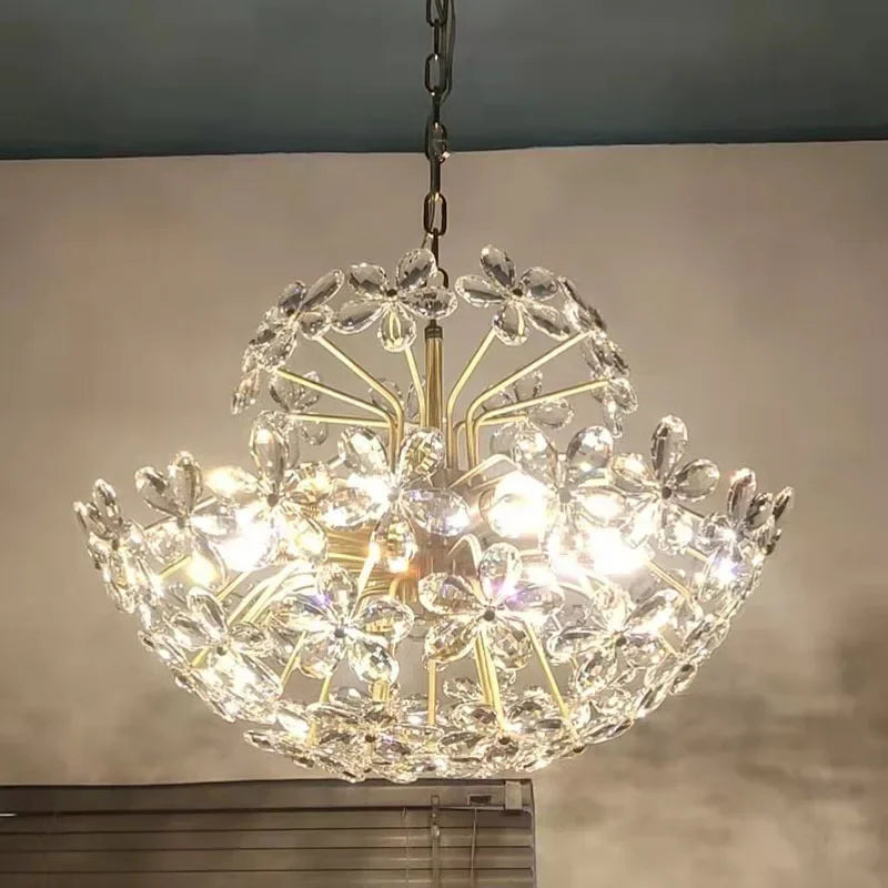 lustre design français en cristal fleur rétro led de luxe - vue 3 sur 9