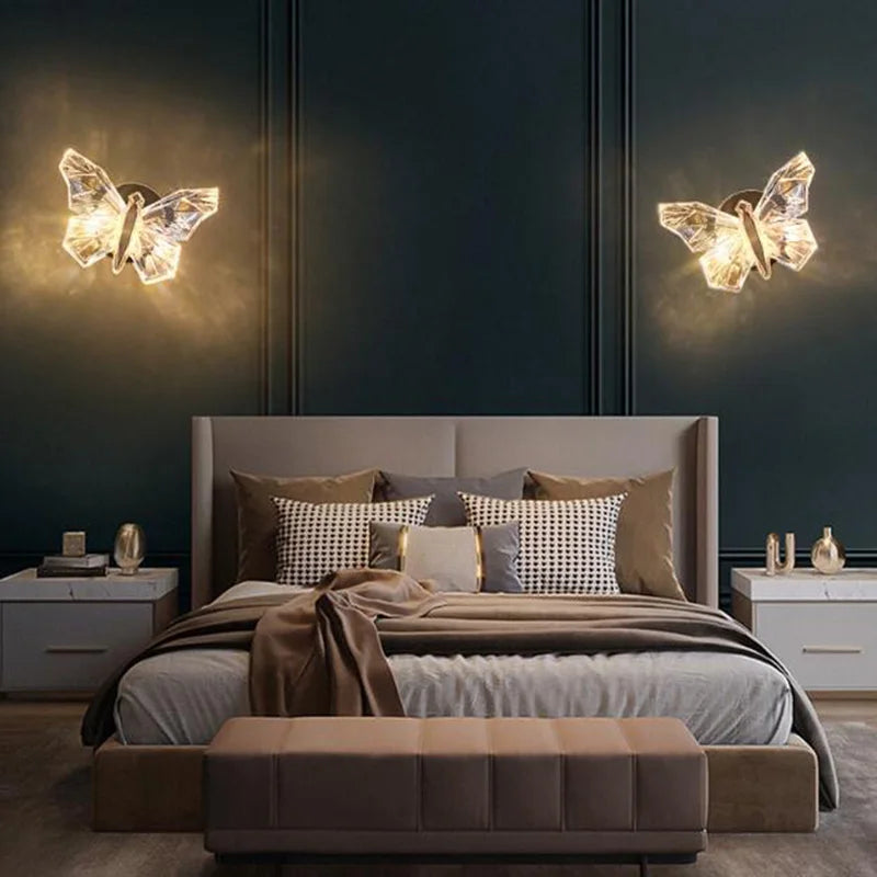 applique murale LED cristal papillon de luxe