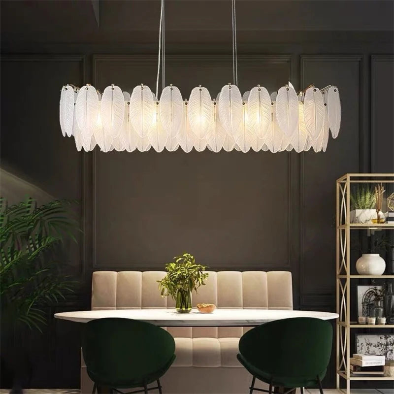 lustre moderne en verre avec plumes et lumière LED - vue 4 sur 14