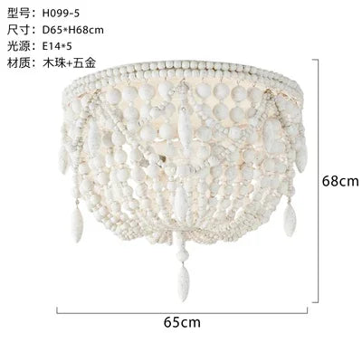 French Style Retro Pendant Lights For Living Room  Bedroom Children'S Room Princess White Wood Bead Decorative Indoor Lighting - vue 10 sur 9