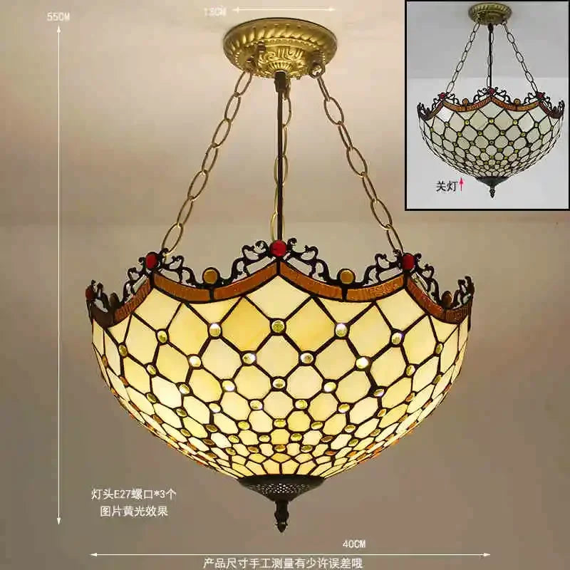 lustre en verre teinté style tiffany pour décoration intérieure suspendue - vue 5 sur 11