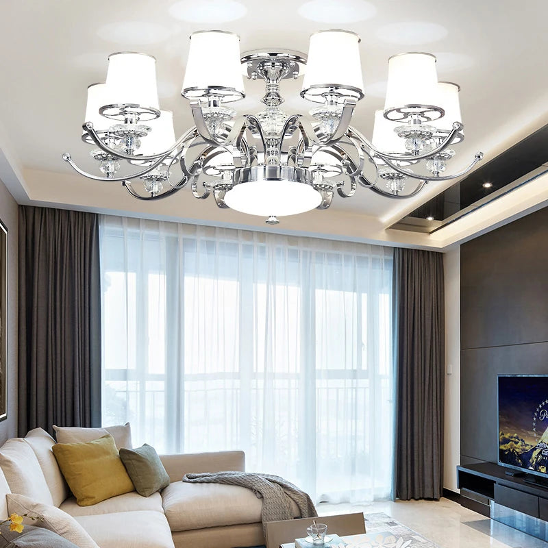 lustre chromé moderne à abat-jours blancs - vue 4 sur 16