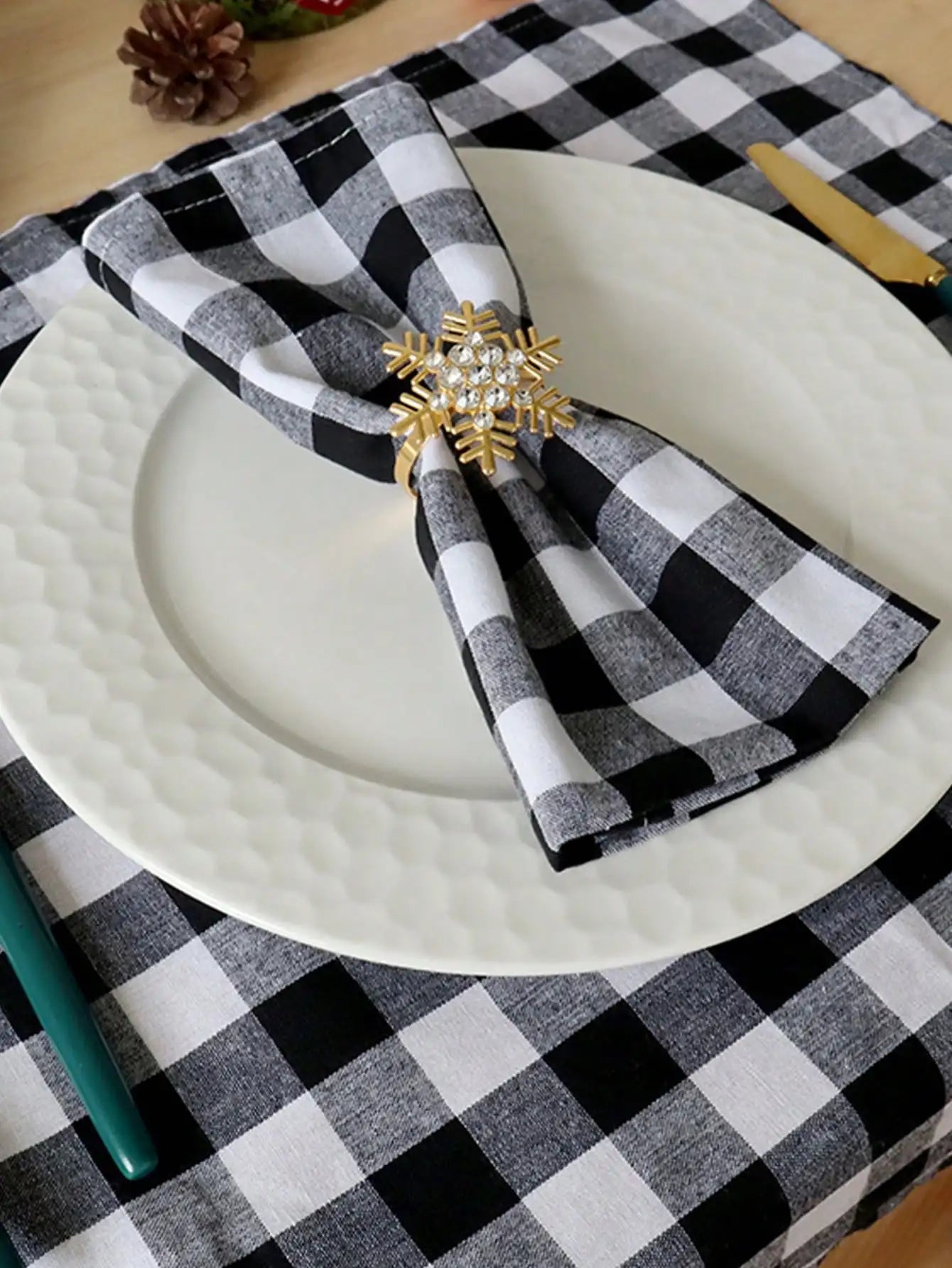 Serviette de table motif carreaux style moderne polyester - vue 6 sur 7