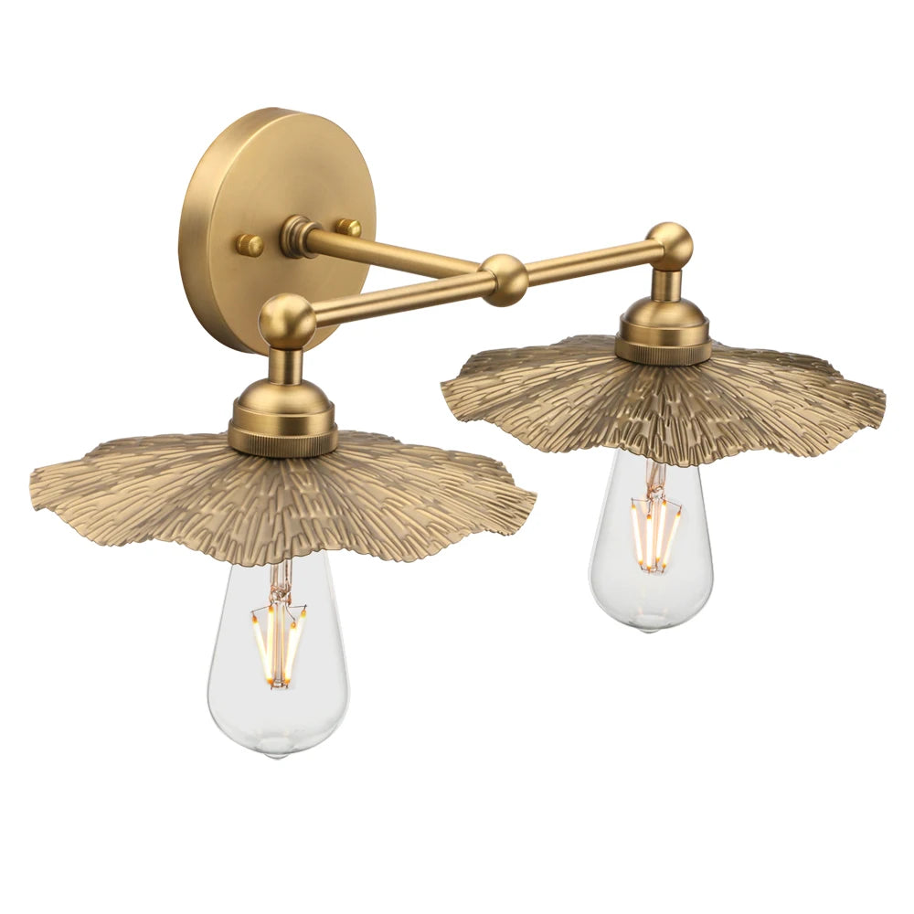 Phansthy 2 Lights Vintage Metal Wall Sconce Brass Finished, Split Flower Design Wall Lamp Fixture,Living Room Hallway Bedside - vue 3 sur 6