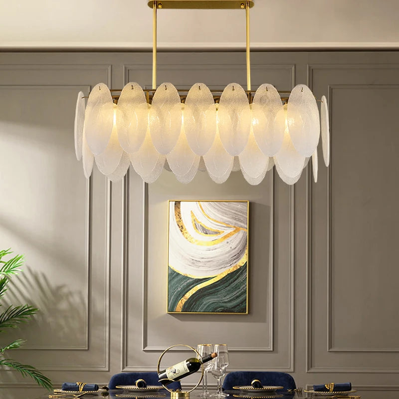 lustre moderne en verre avec plumes et éclairage led - vue 4 sur 10