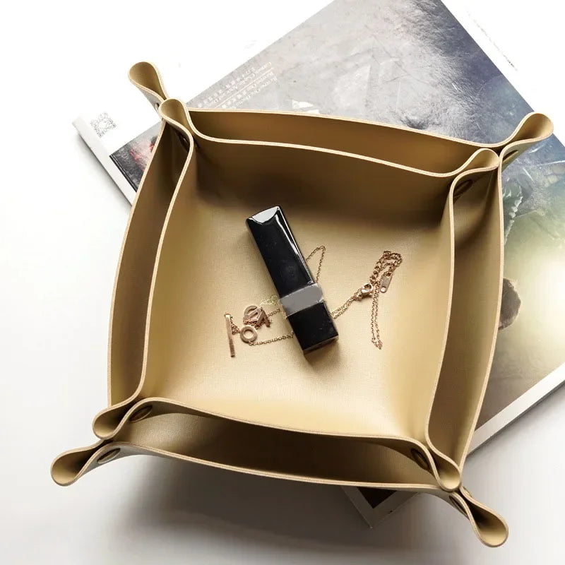 Vide-poche organisateur pliable en cuir pour bureau bijoux et cosmétiques - vue 6 sur 19