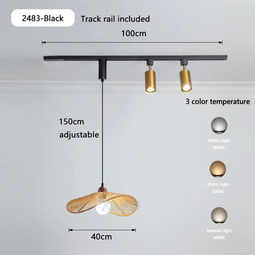 suspension wabi-sabi rétro en métal et bois pour boutique - vue 14 sur 17