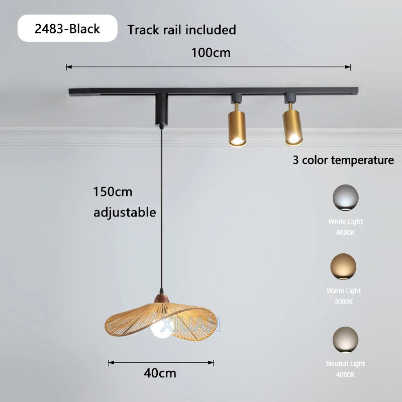 suspension wabi-sabi rétro en métal et bois pour boutique - vue 13 sur 17