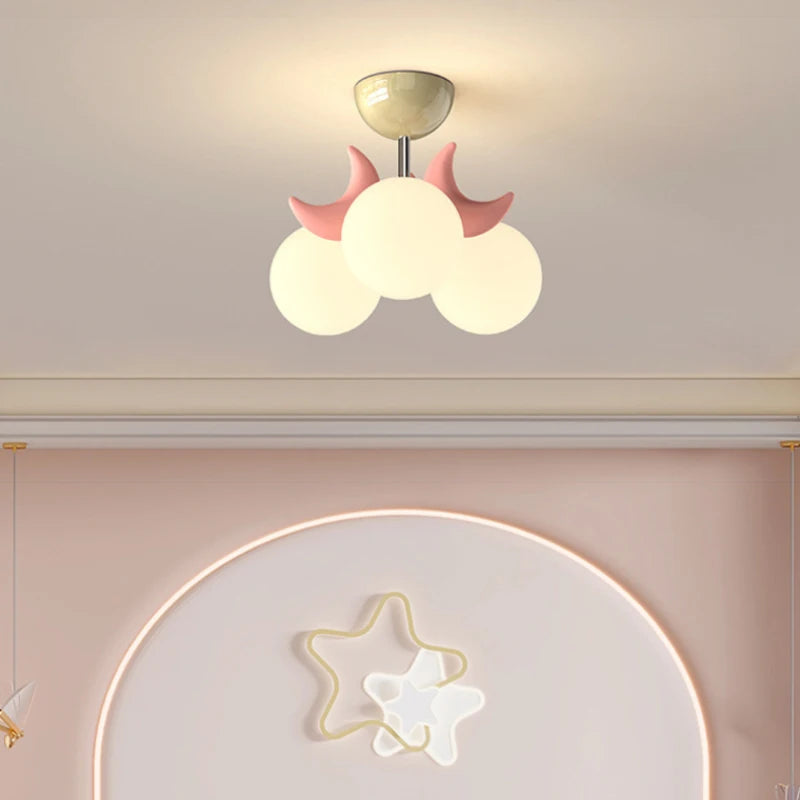 plafonnier enfants roses LED de boule de lune mignonne moderne chaude chambre de princesse romantique petite fille de chambre - vue 4 sur 8