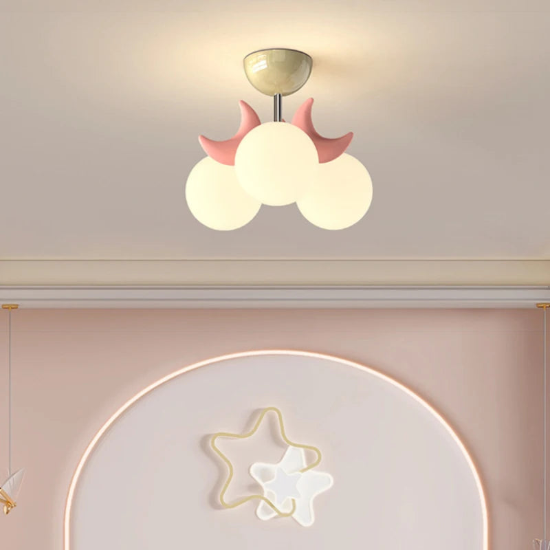 plafonnier enfants roses LED de boule de lune mignonne moderne chaude chambre de princesse romantique petite fille de chambre