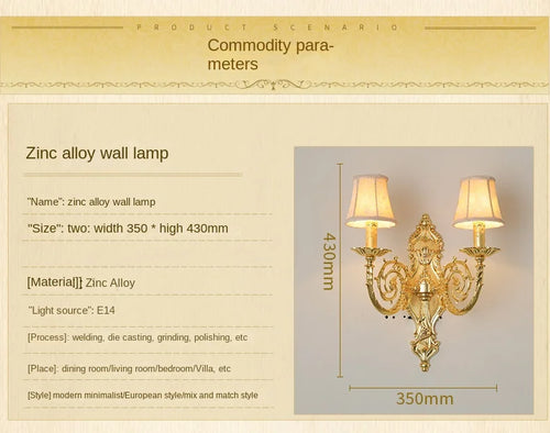 applique européenne en alliage de zinc cristal luxe éclairage hôtel
