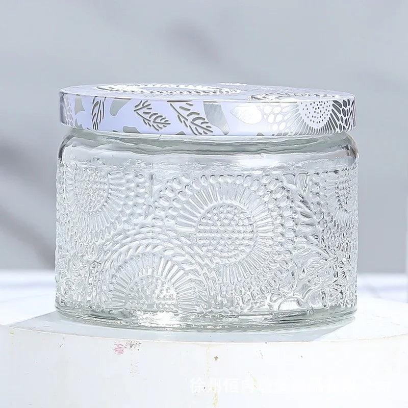 pot à bougie en relief en verre avec couvercle pour aromathérapie - vue 3 sur 13