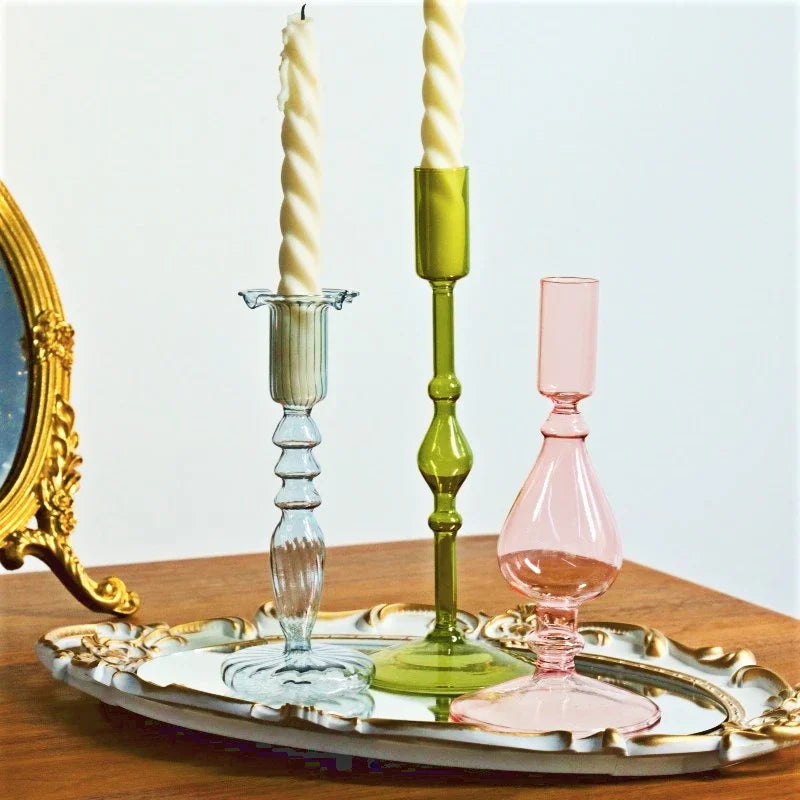 bougeoir en verre coloré pour décoration de mariage et centre de table - vue 5 sur 20
