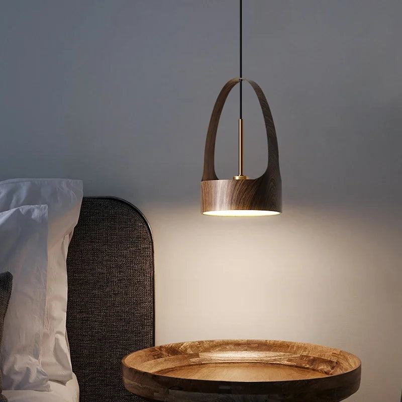 lustre moderne imitation grain de bois style nordique led suspension - vue 5 sur 8