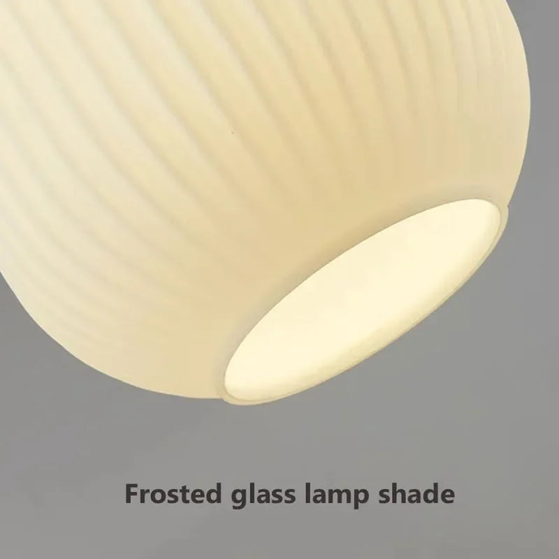 Suspension à rayures en verre blanc nordique lustre de Restaurant en bois Simple pour salle à manger cuisine chevet lampe suspendue au plafond