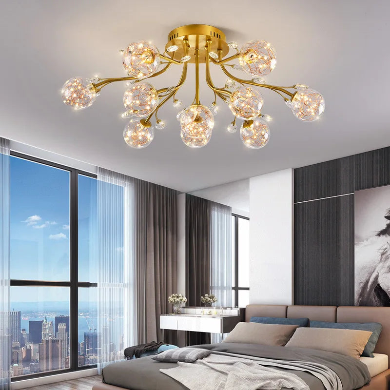 lustre nordique de luxe en cristal avec fleur en verre led - vue 5 sur 9