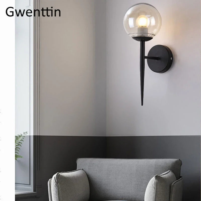 applique murale en verre boule éclairage led design nordique moderne - vue 3 sur 8