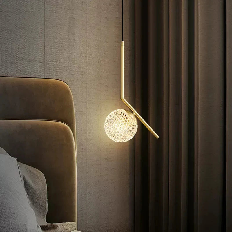 Suspension en verre nordique LED chambre lampe de chevet Lustre doré lampe suspendue Restaurant salon salle à manger Bar décor luminaires - vue 6 sur 9