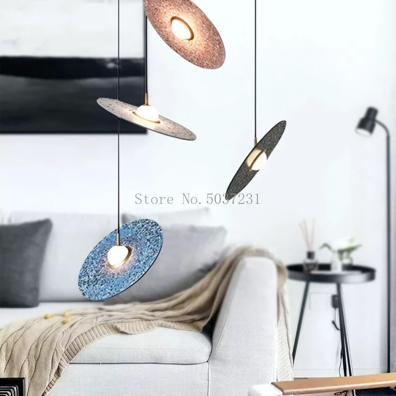 Suspension vintage en ciment terrazzo ufo led personnalisation designer