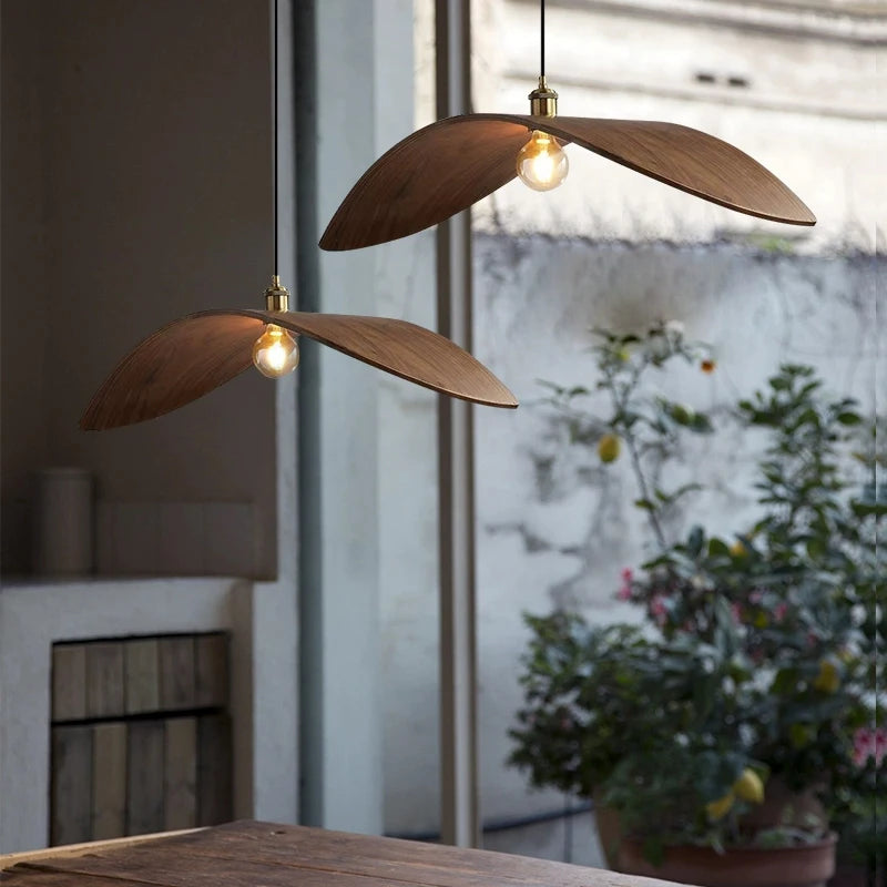 lustre wabi sabi en bois avec led pour loft escaliers