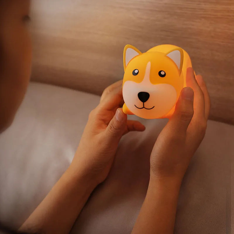 LED mignon Corgi veilleuses capteur tactile animaux lampe de nuit Silicone chien pour enfants enfant cadeau chambre chevet décor bébé lumière